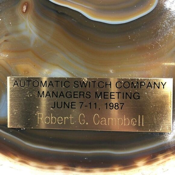 Vintage Geode Slice Gold Plated Pen Holder Customized Plate (can remove) Desk - Picture 3 of 6